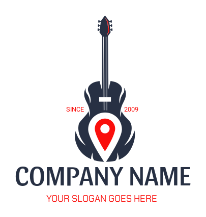 music school logo location pin inside acoustic guitar