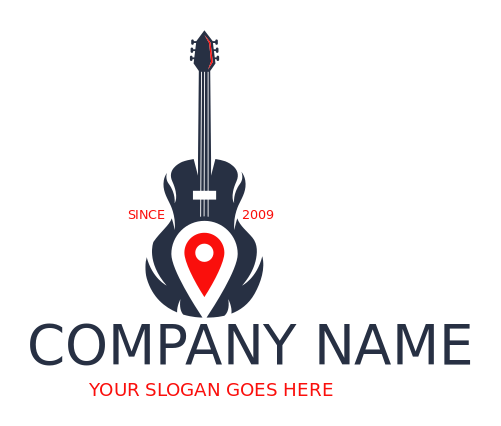 music school logo location pin inside acoustic guitar