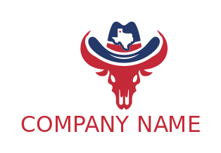 longhorn bull with cowboy hat Texas map