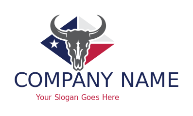 Longhorn skull in Texas flag in diamond