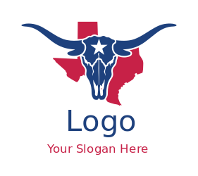 Longhorn skull in Texas map