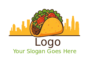 Los Angeles cityscape with taco illustration 