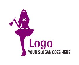 cleaning logo maid in short dress with duster