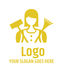 cleaning logo vector maid with broom and wiper