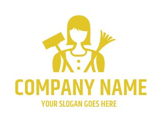cleaning logo vector maid with broom and wiper