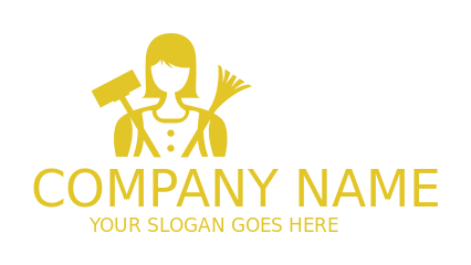 cleaning logo vector maid with broom and wiper