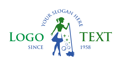 cleaning logo maid with mop and bubbles