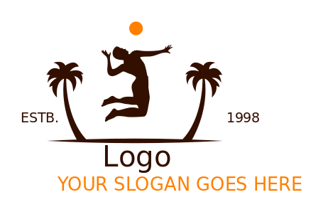 sports logo volleyball player between palm trees