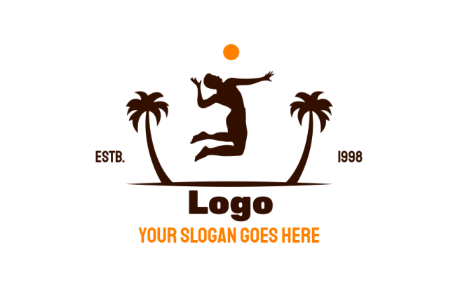 sports logo volleyball player between palm trees