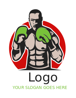 sports logo man with boxing gloves in circle
