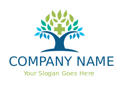 medical logo illustration medical cross and leaves forming tree shape