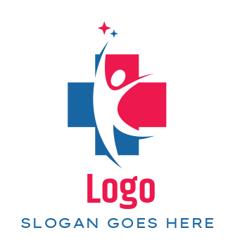medical logo cross with happy swoosh person