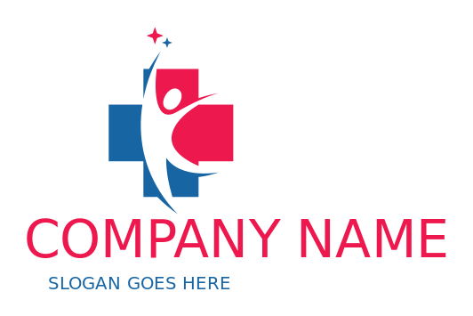 medical logo cross with happy swoosh person