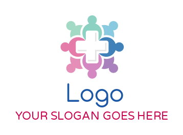 Make an employment logo of medical plus sign with group of people ...