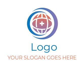 make a medical logo medical sign on globe with swoosh  