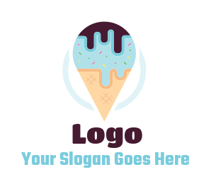 melted ice cream on cone with chocolate syrup icon | Logo Template by ...