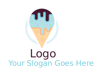 melted ice cream on cone with chocolate syrup icon | Logo Template by ...