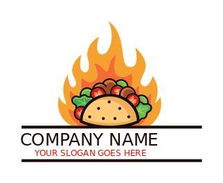 Mexican restaurant logo image taco on fire