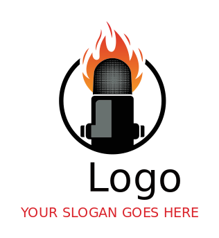 entertainment logo symbol mic in front of fire flames