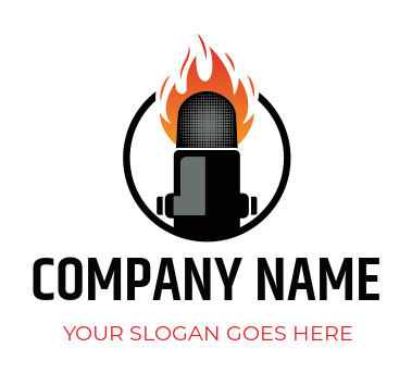 entertainment logo symbol mic in front of fire flames - logodesign.net