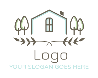 landscape logo minimal villa with trees and vine