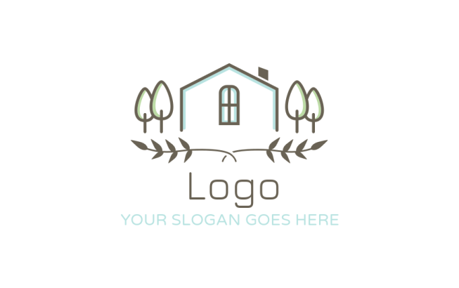 landscape logo minimal villa with trees and vine