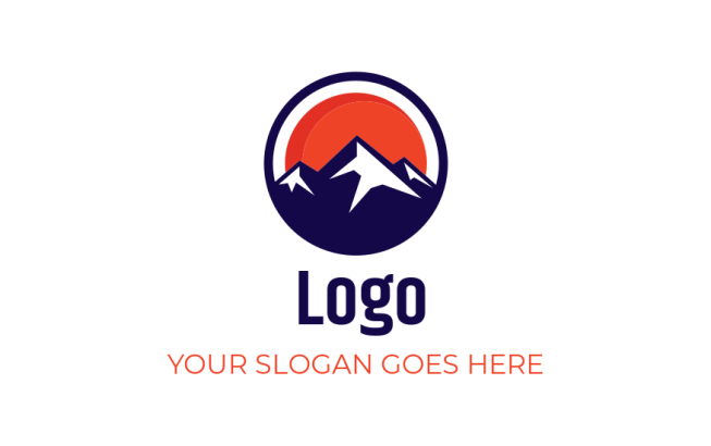 design a landscape logo mountain with sun in circle 