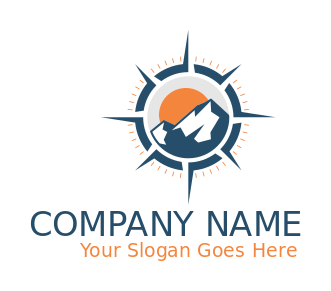 travel logo mountain with sun inside compass 