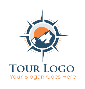 travel logo illustration mountain with sun in compass 