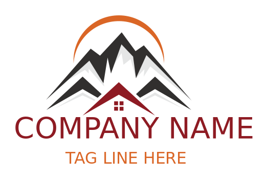 mountains and swoosh over gable house roof 