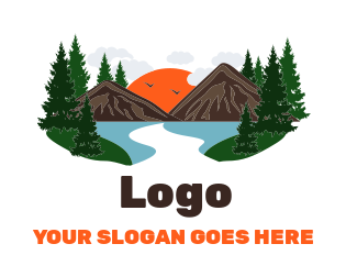 landscape logo mountains cloud trees and grass