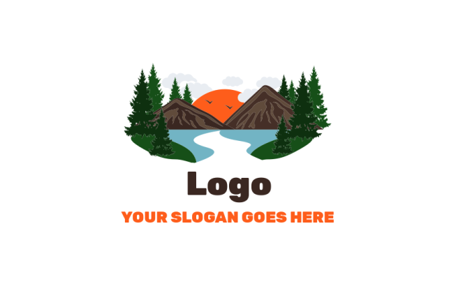 landscape logo illustration mountains with cloud trees and grass landscape 