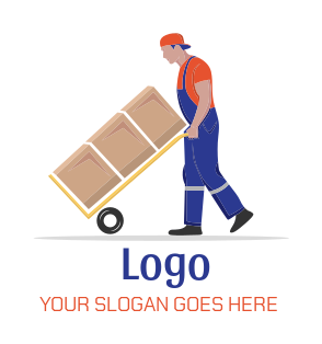 Movers logo template man with cart and boxes