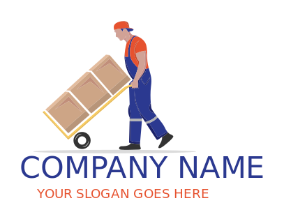 Movers logo template man with cart and boxes