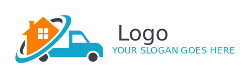 movers logo truck with house and swooshes