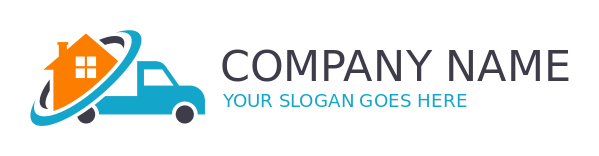 movers logo truck with house and swooshes