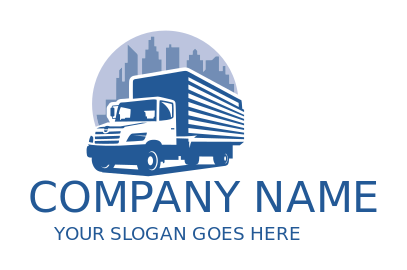 logistics company logo movers truck with cityscape