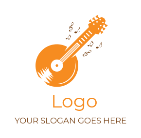 music logo notes around guitar with record