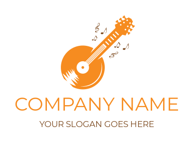 music logo notes around guitar with record