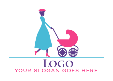 childcare logo nanny with baby carriage vector