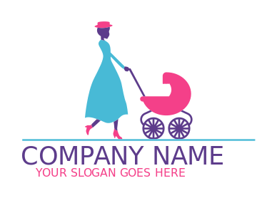 childcare logo nanny with baby carriage vector