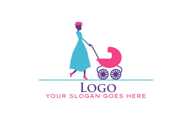 nanny logo concept with baby carriage 
