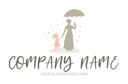 nanny logo design with child and umbrella 