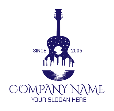 music school logo buildings moonlight in guitar 