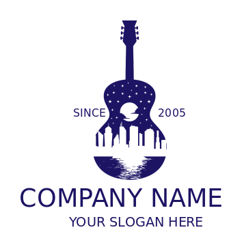 music school logo buildings moonlight in guitar 