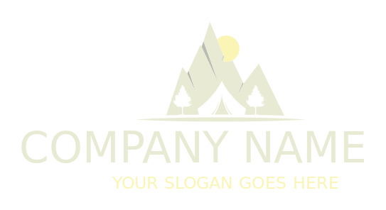 campsite logo mountains with tent and trees