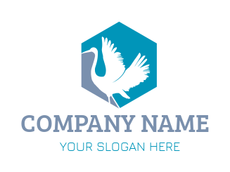 animal logo crane bird inside hexagon