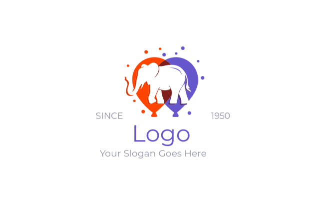 logo idea of negative space elephant with colorful balloons dots