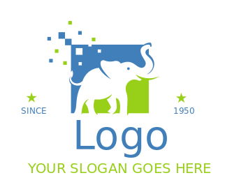 animal logo elephant with pixels in square