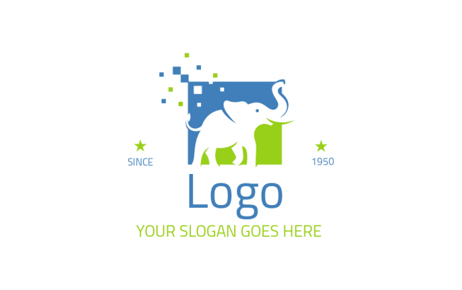 unique logo of negative space elephant with pixels in square